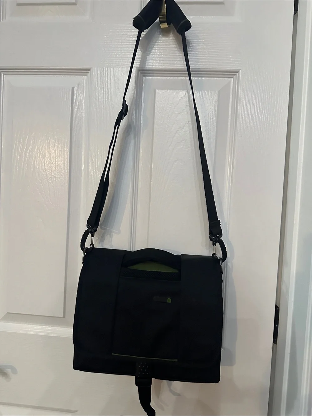 solo Black Messenger Bag with Olive Accent